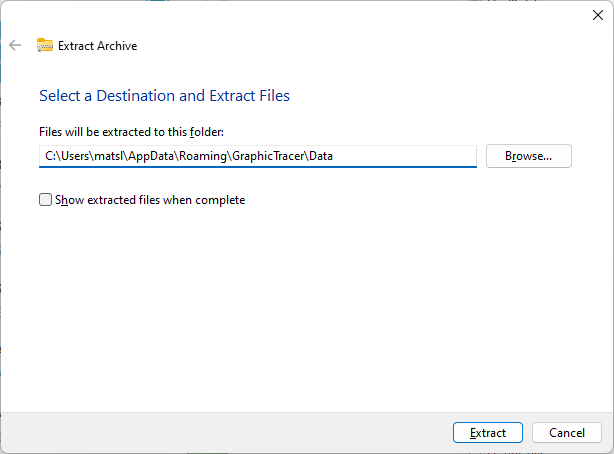 Extract dialog box